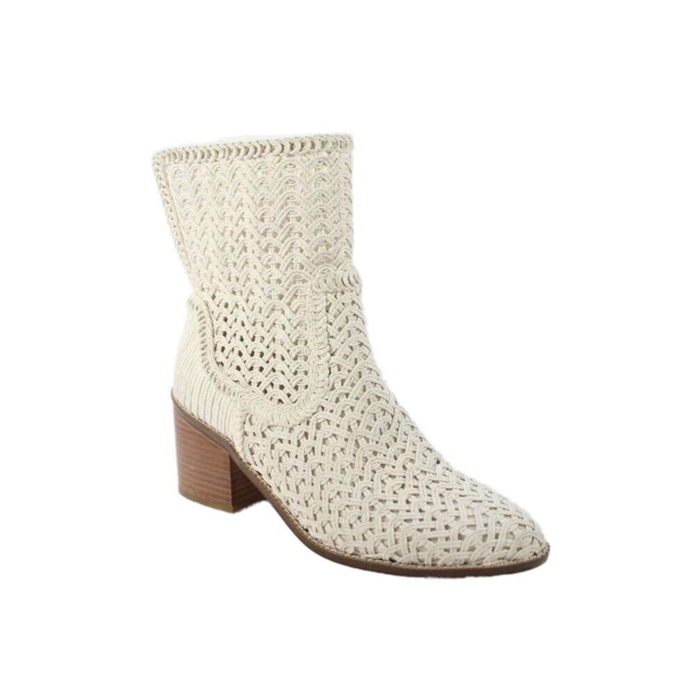 Kelsi Dagger Brooklyn Womens Woven Knit Pull On Ankle Boots White Size 9